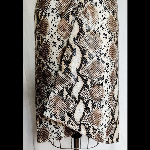 NWOT PushButton Taupe Beige Snakeskin Flared Asymmetrical Midi Skirt - Small - Picture 6 of 8
